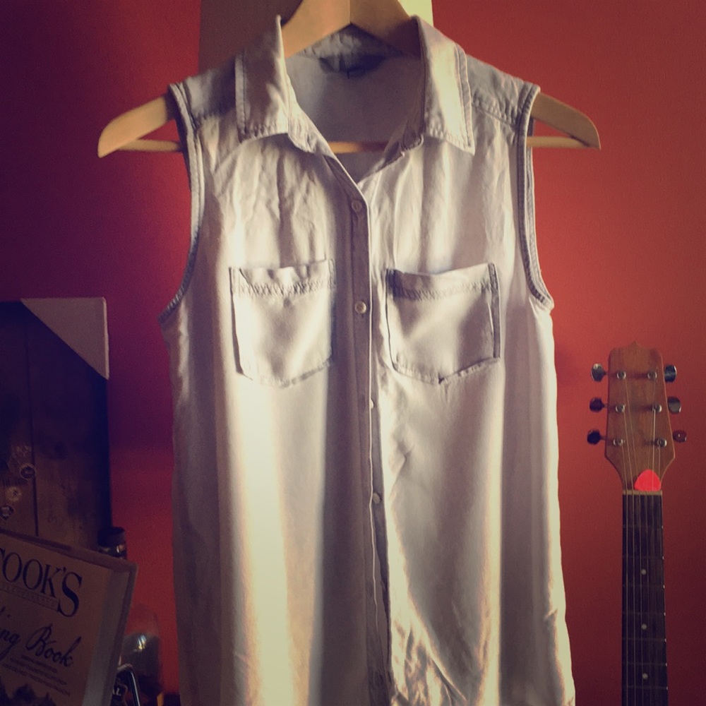 Soft Chambray Sleeveless Button Down - image 1